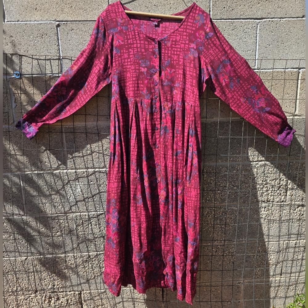 April Cornell Floral Long Sleeve Dress in Deep Red - Picture 2 of 7